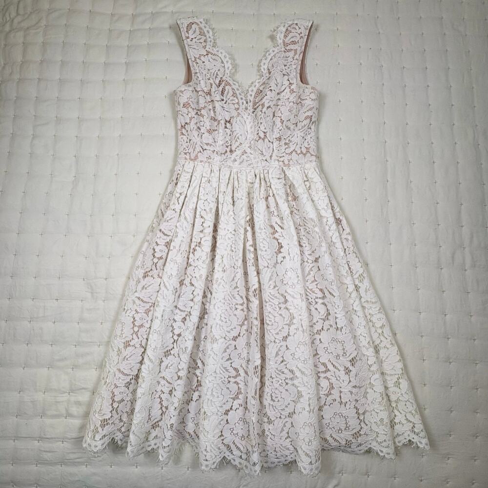 Lulus Love Swept Lace Midi Skater Dress Women's S (measured) Wedding Bridal - Picture 4 of 9